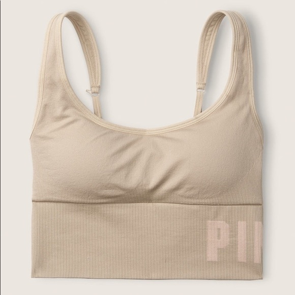 Victoria’s Secret PINK Seamless Scoop Crop Bra Hummus Large NEW - Picture 8 of 9